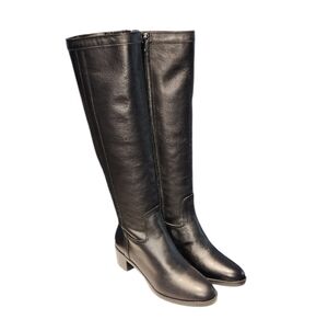 Women Vintage Leather Black Tall Riding Boots By Nine West Size 8.5M